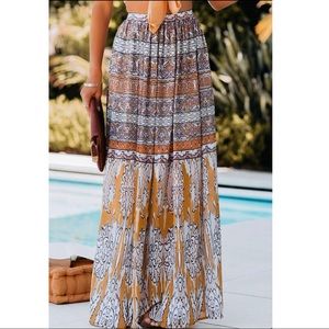 Boho Tribal Print Mid Waist Maxi Skirt